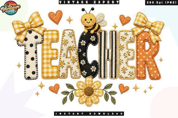 Download Cute Teacher Bee Patchwork PNG - Premium Resources